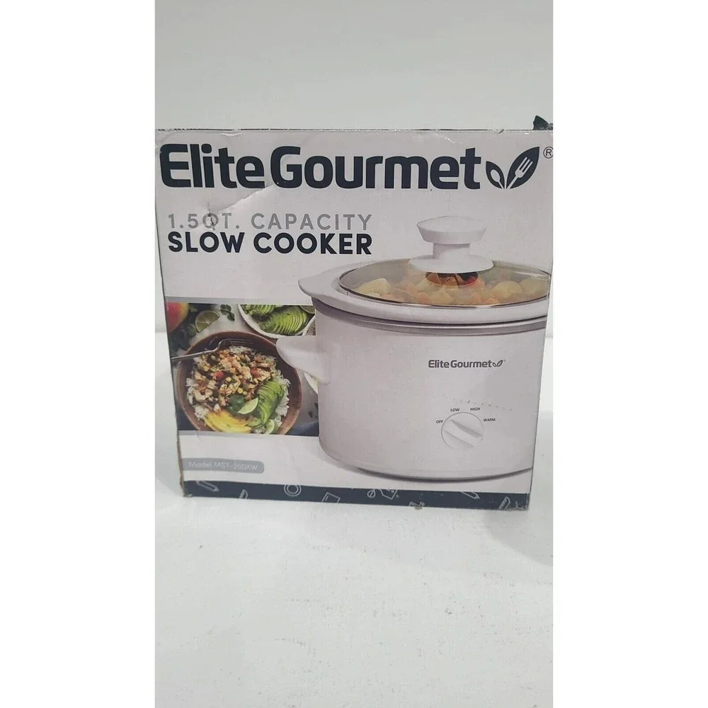 Elite Gourmet MST-250XW# Electric Slow Cooker Ceramic Pot Adjustable Temp 1.5Qua